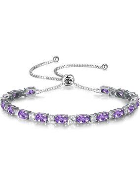 Adjustable Sterling Silver Plated Birthstone Bracelet for Women - Perfect Gift